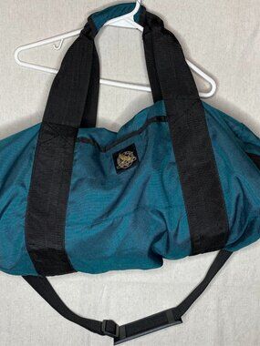 Eddie Bauer Nylon Duffel Unisex Teal Shoulder Strap End Handles 24"x11"x 9" VTG